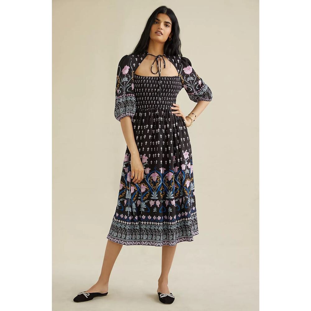 NWT Anthropologie Dasha Smocked Midi‎ Dress Size Small